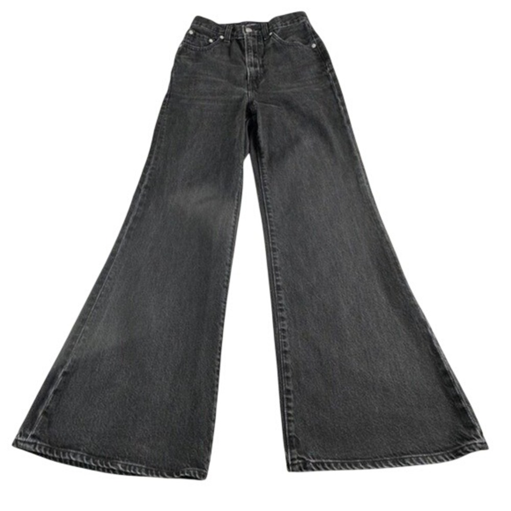 Levis Premium High Loose Flare Jeans Womens 24 Black‎ High Rise Wide Leg Big E